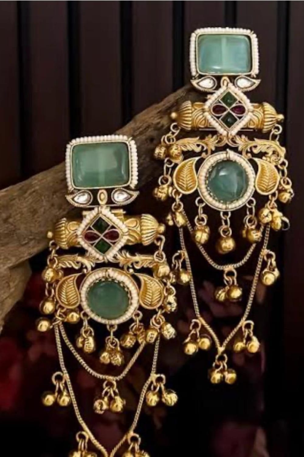 Royal Kundan Green Stone Chandbali Earrings with Ghungroo Drops | Traditional Bridal Statement Jewelry