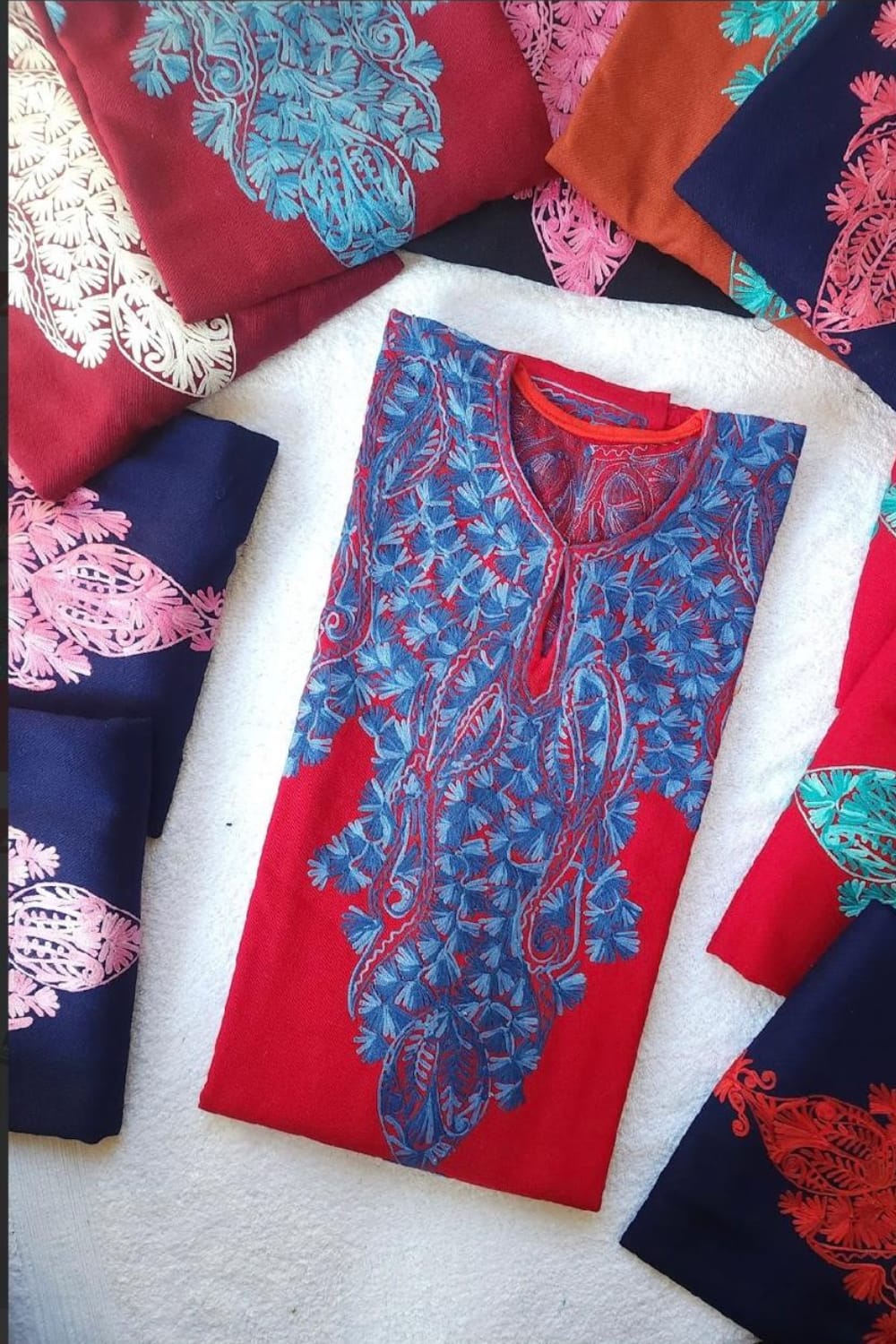 Elegant Kashmiri Style Embroidered Suit Set with Designer Neck Panel