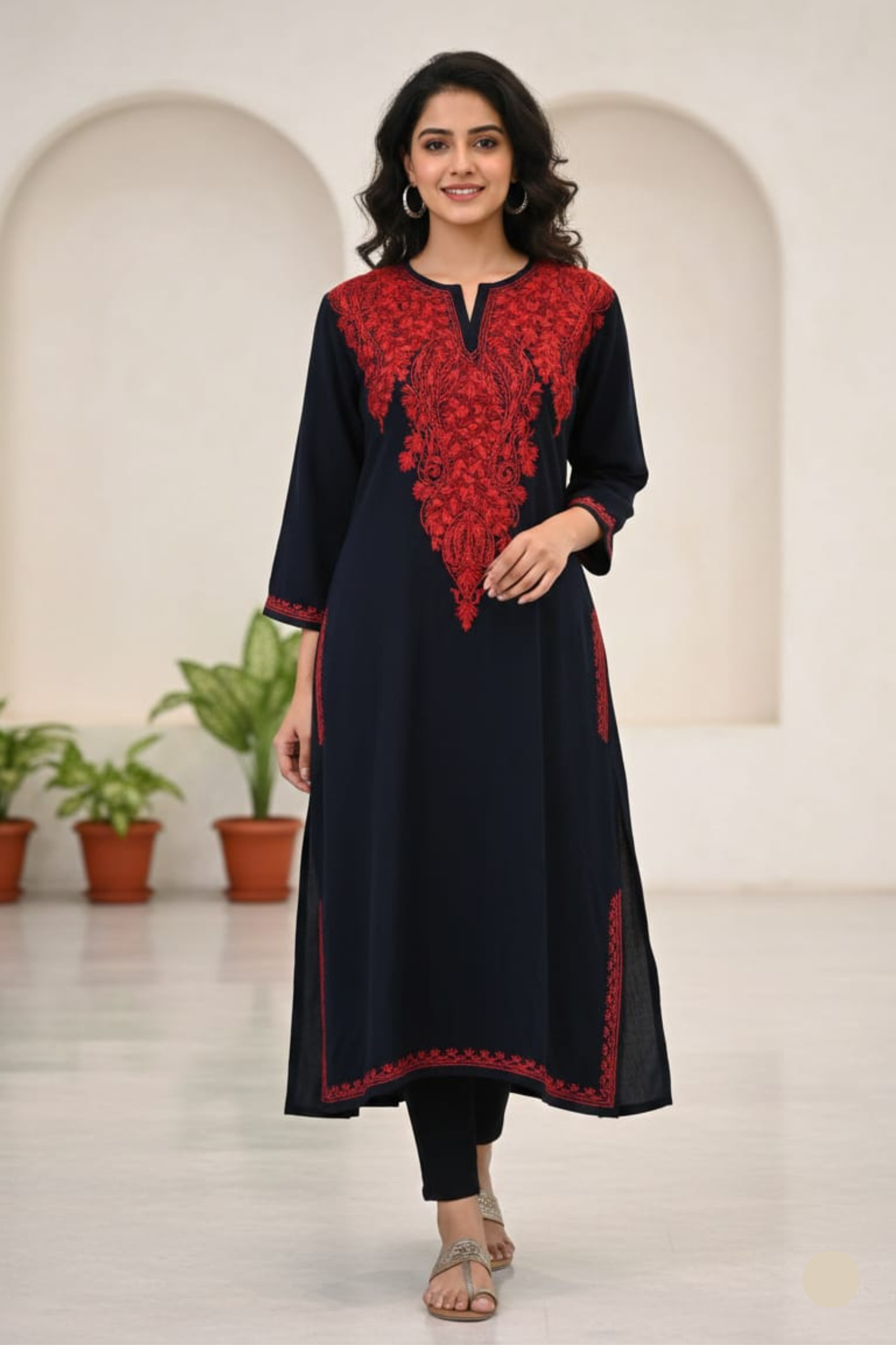 Midnight Elegance Black Kurta with Red Embroidered Statement Yoke