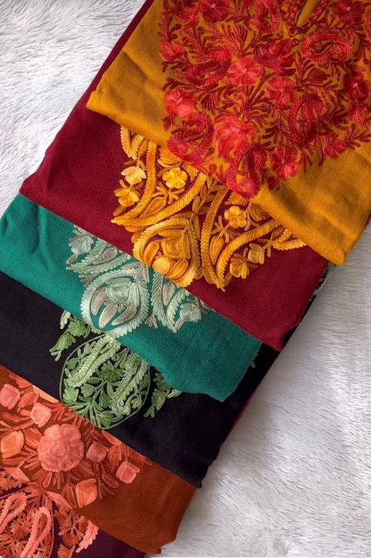 Premium Kashmiri Embroidered Winter Suit Fabric Set | Heavy Floral Work Designer Dress Material for Women