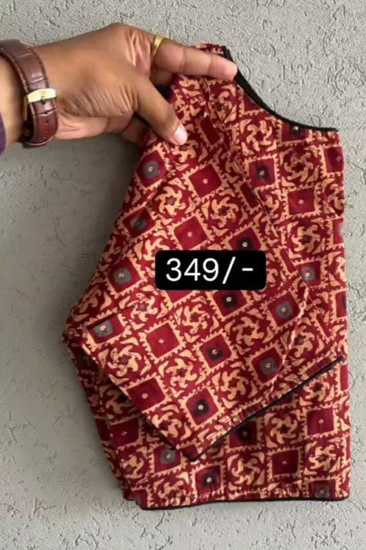 Designer Printed Sleeveless Blouse for Women | Ethnic Maroon Traditional Readymade Blouse