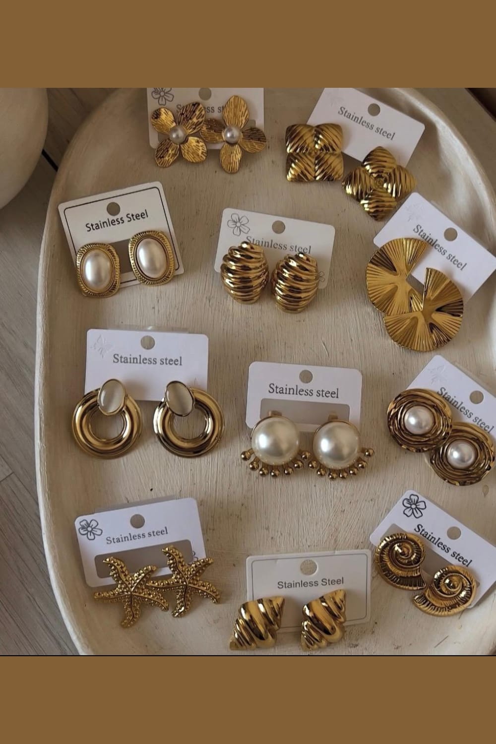 Premium Stainless Steel Gold Earrings – Elegant Pearl & Modern Designer Collection