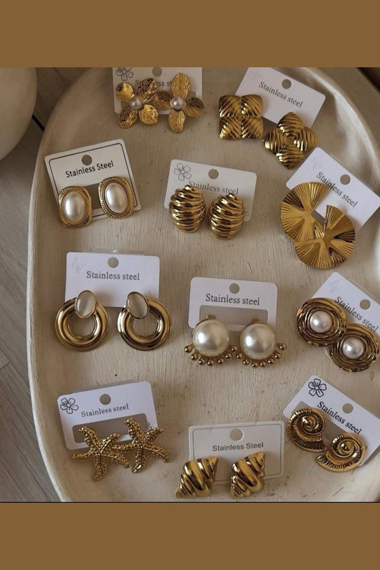 Premium Stainless Steel Gold Earrings – Elegant Pearl & Modern Designer Collection