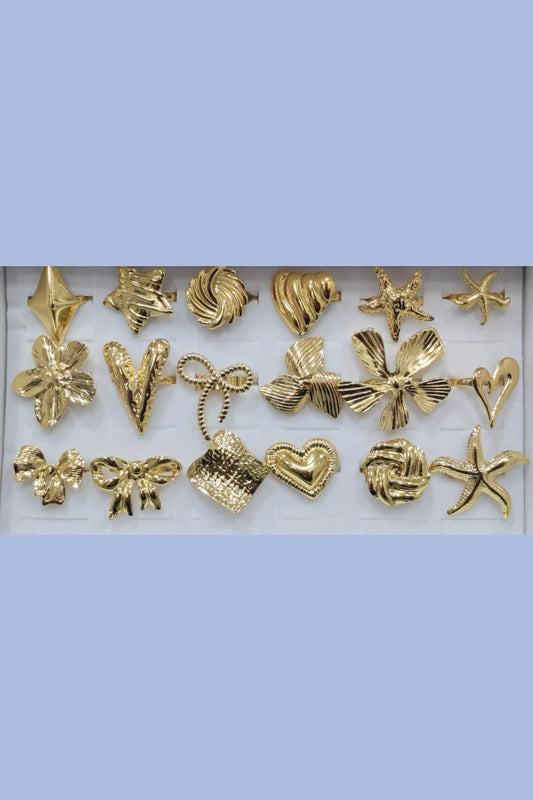 Gold Designer Statement Rings – Floral, Bow, Heart & Starfish Collection