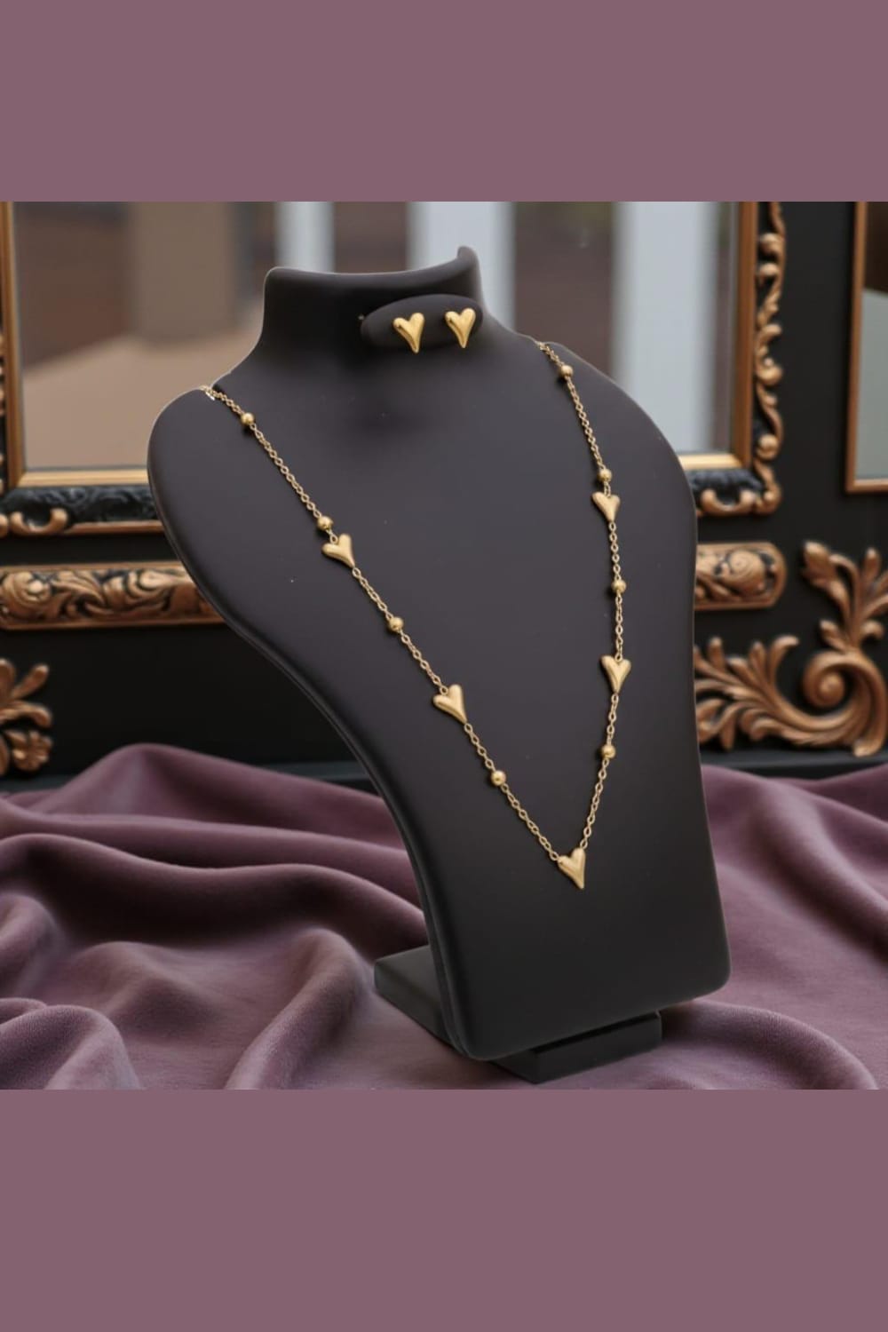 Gold Heart Charm Necklace & Stud Earrings Set – Elegant Minimal Jewelry