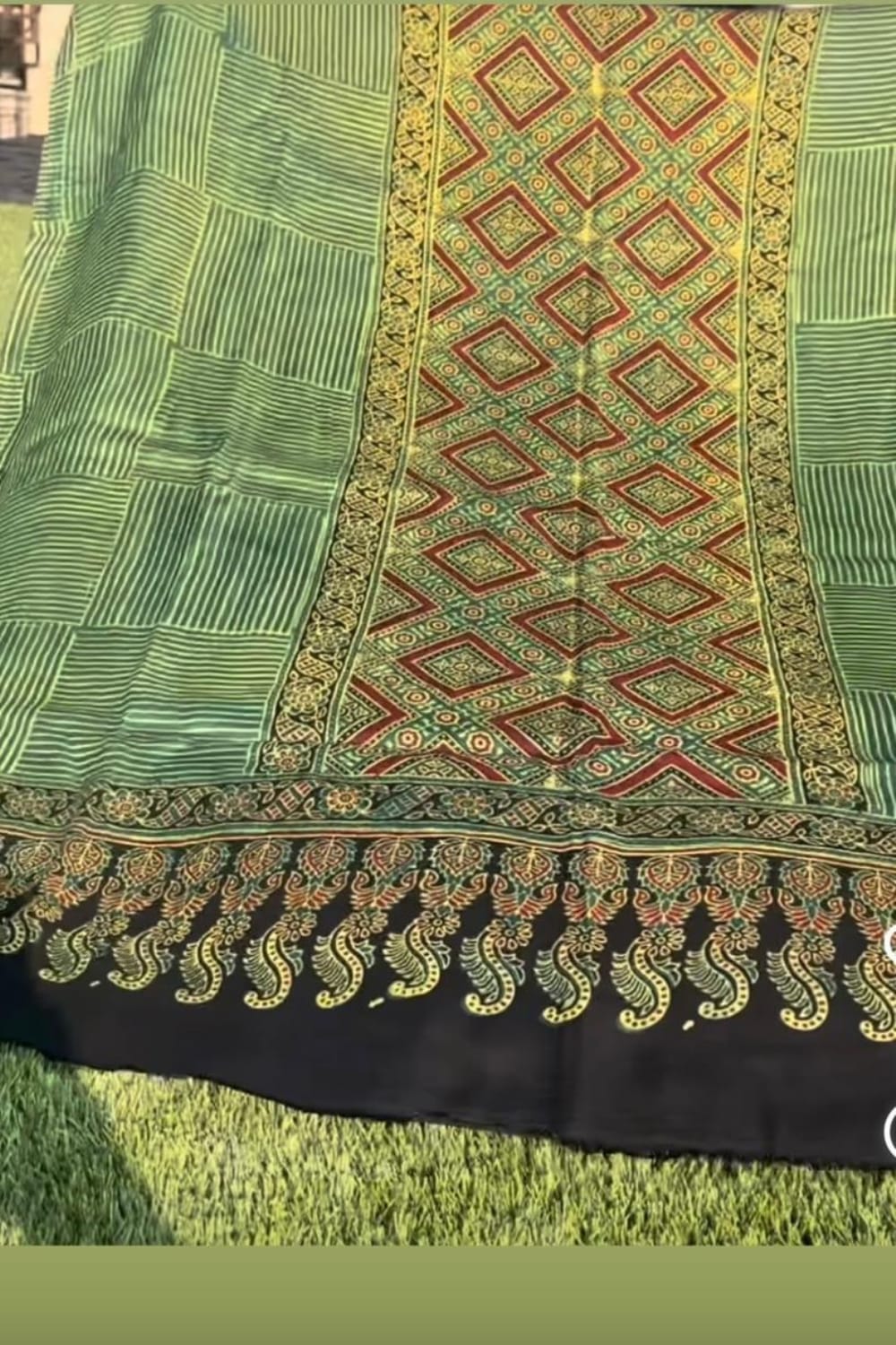 Elegant Green Printed Saree with Traditional Border & Designer Pallu