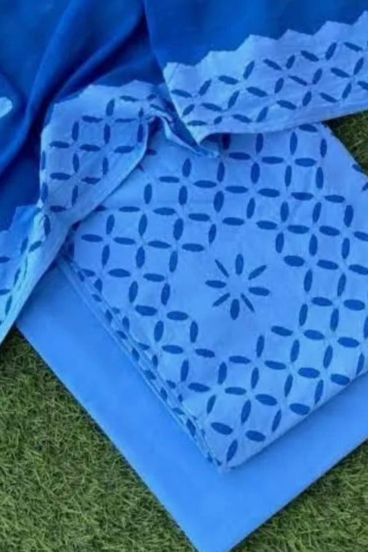 Elegant Sky Blue Designer Dress Material Set