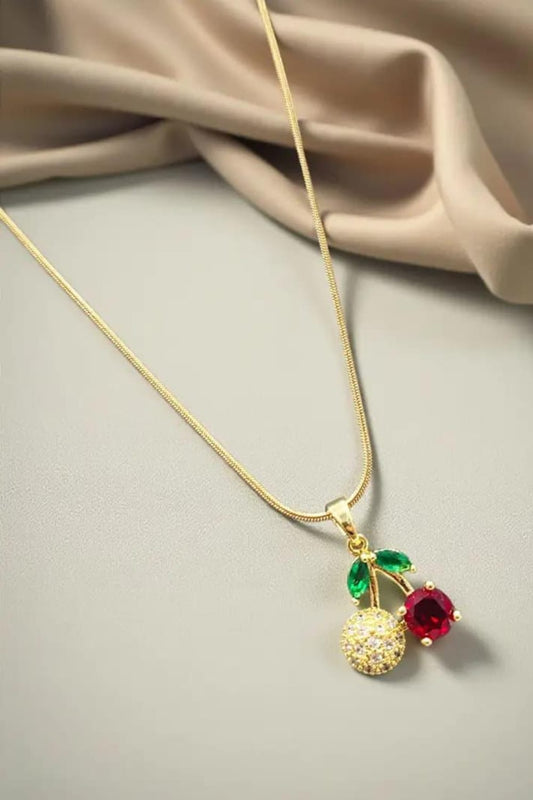 Luxury Cherry Crystal Pendant Necklace with Gold Finish Chain